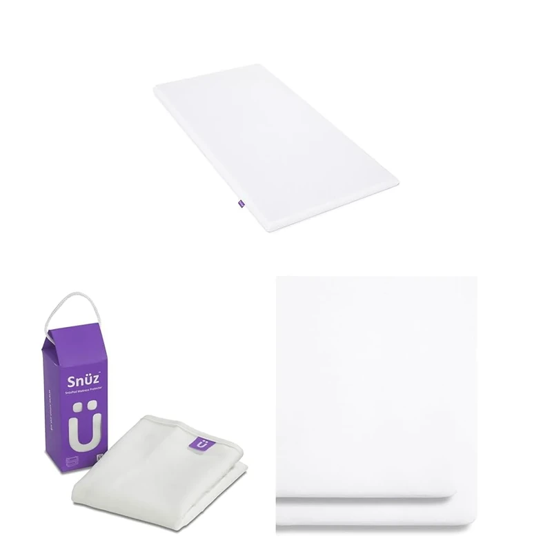 SnuzPod 2 Baby Crib Mattress Bundle – 36.5 x 80.5cm Premium Quilted Foam Mattres + Waterproof Mattress Protector + 2 Pack Crib Fitted Sheets, White