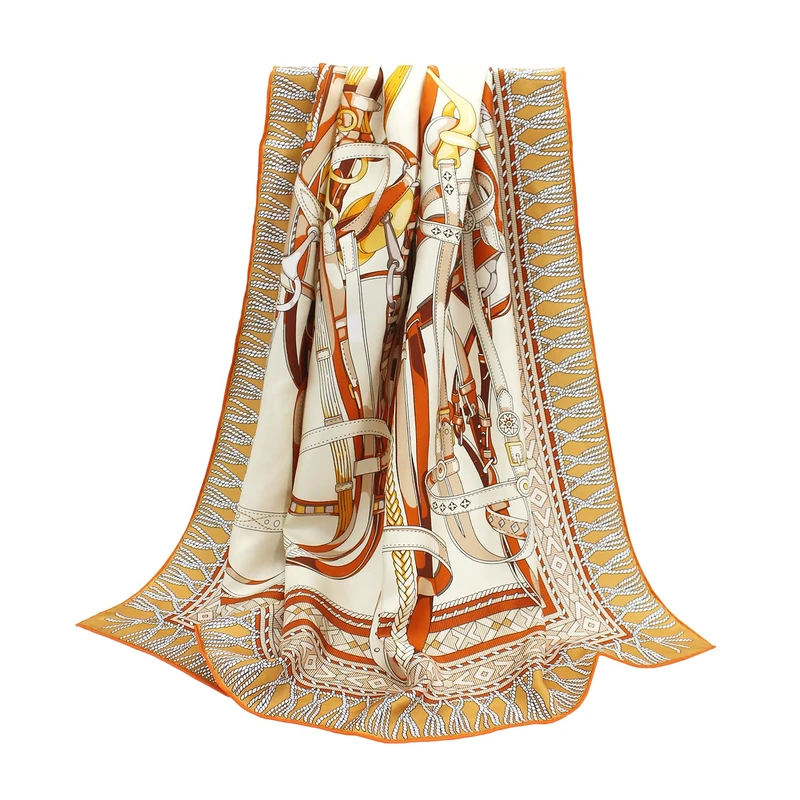 ANDANTINO 100% Pure Mulberry Silk Scarf 35" Large Square Lightweight Headscarf –Women’s Hair Wraps-With Gift Packed, Orange&white Twill, Large - Image 1