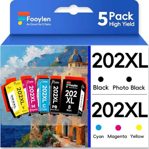 Fooylen 202XL Compatible Multipack for Epson 202 XL Cartridges for Epson XP 6100 Cartridges for Epson Expression Premium XP-6000 XP-6105 XP-6005 XP-6001 (1 Black, Cyan, Magenta, Yellow, Photo Black)