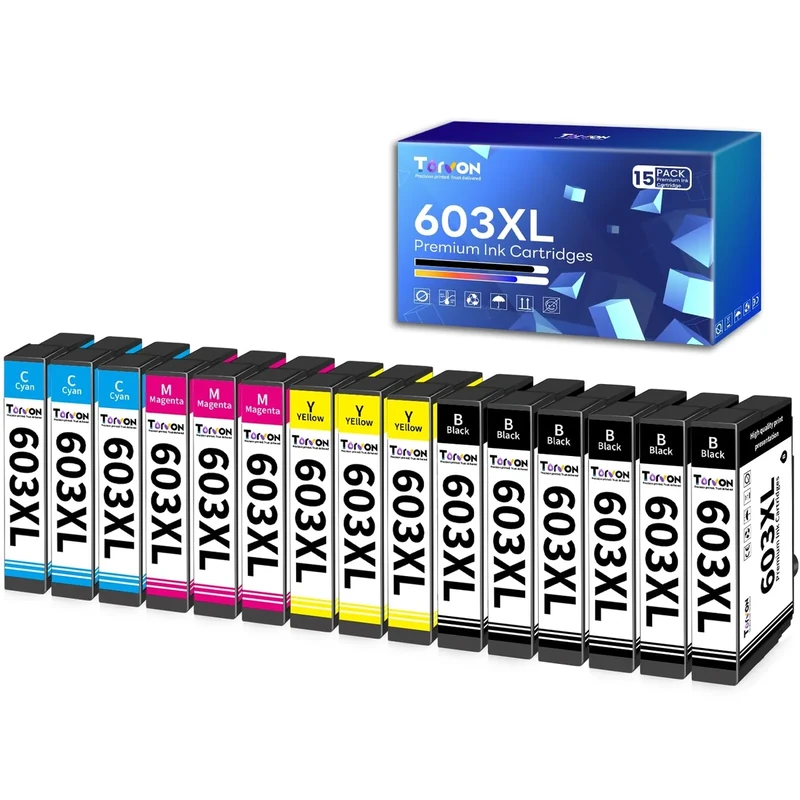 Torvon Ink Cartridges Multipack Replacement for Epson 603 603XL Ink Cartridges Compatible with Expression Home XP-3100 XP-2100 XP-4100 XP-2105 XP-3105 WF-2810 WF-2830 WF-2835 WF-2850(15-Pack)