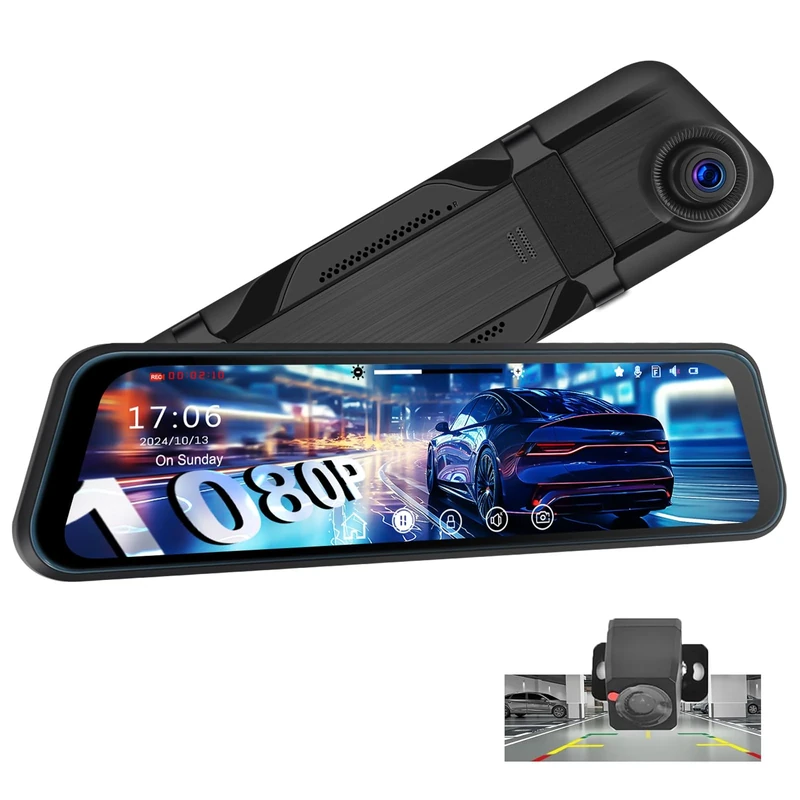 CAMECHO 12'' Mirror Dash Cam Night Vision 1080P Full Touch Screen Dual Dash Cam Front and Rear Camera Car Rear View Mirror with WiFi Loop Recording Parking Assistance G-Sensor