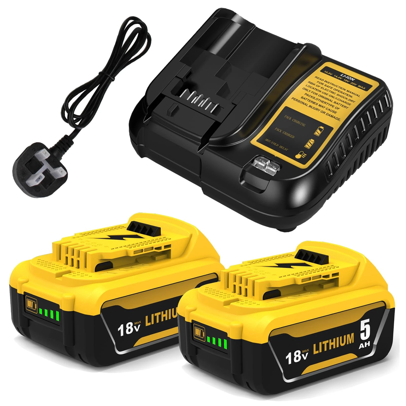Goodexo 2X DCB184 for dewalt Battery 18V 5.0Ah DCB184 + for Dewalt charger 18V 3A Compatible for dewalt DCB201 DCB200 DCB204 with LED Indicator