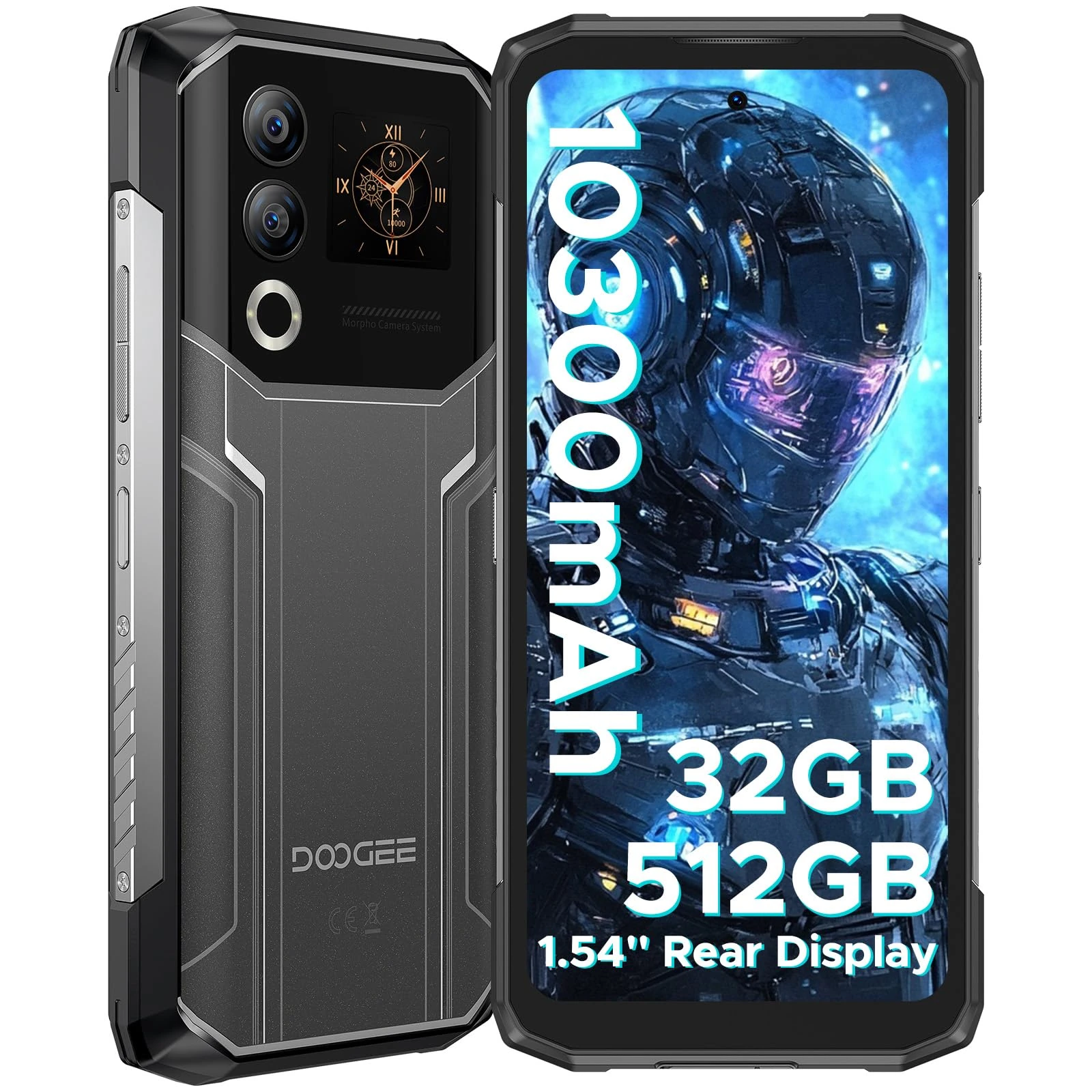 DOOGEE Blade20 Ultra Rugged Smartphone, 32GB+512GB with 1.54" Rear Screen, 10300mAh, Android Rugged Phone, 50MP AI Camera, 6.6" HD+, 4G Dual SIM Free Unlocked Mobile Phones, 3 Card Slots/NFC/IP69K