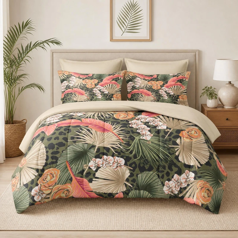 Pamnest Full Comforter Set with Sheets, 7 Pieces Summer Tropical Bedding