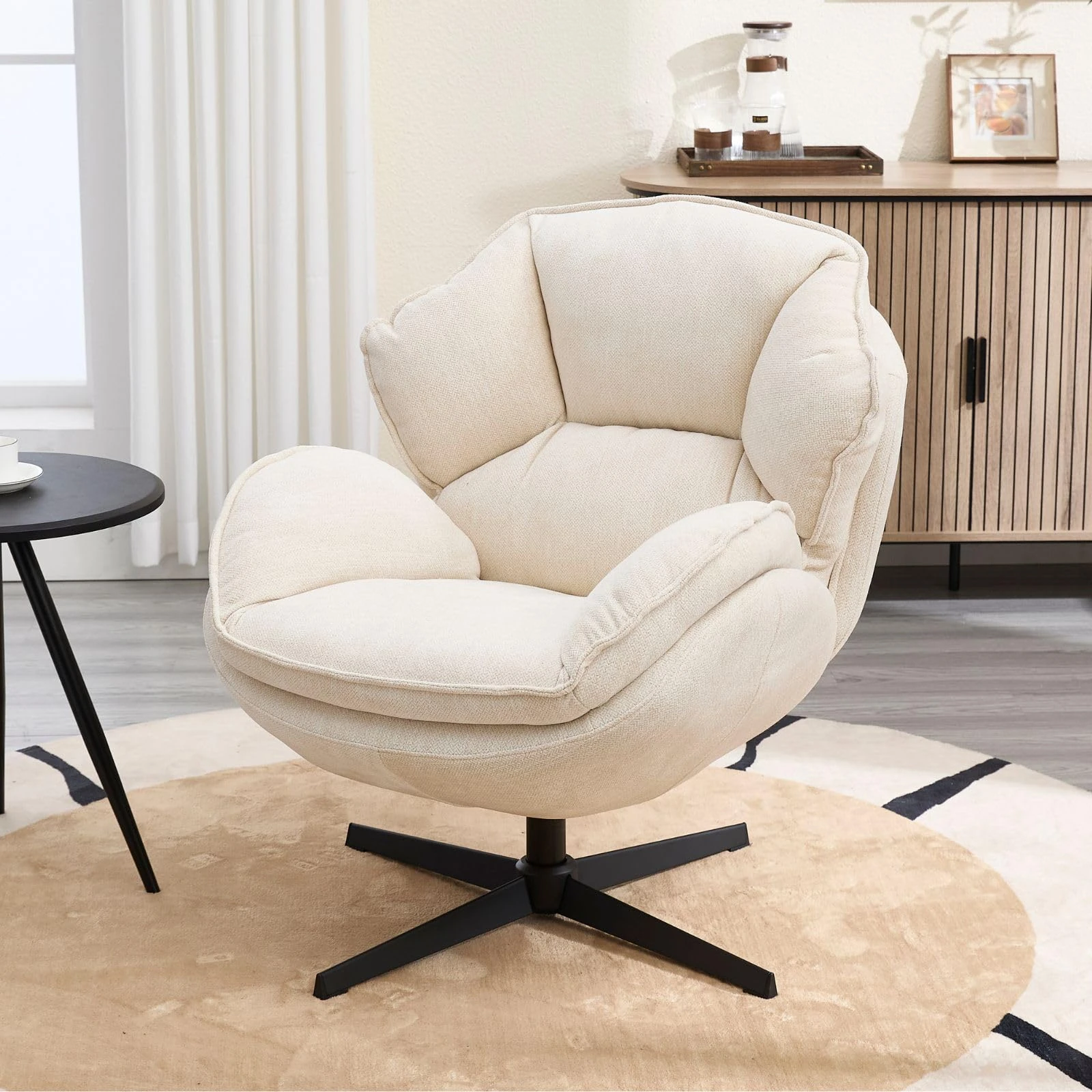 Ya-Home Accent Chair Modern Chenille Swivel Soft Padded Occasional Armchair with Metal Legs for Living Room/Bedroom/Home Office, White