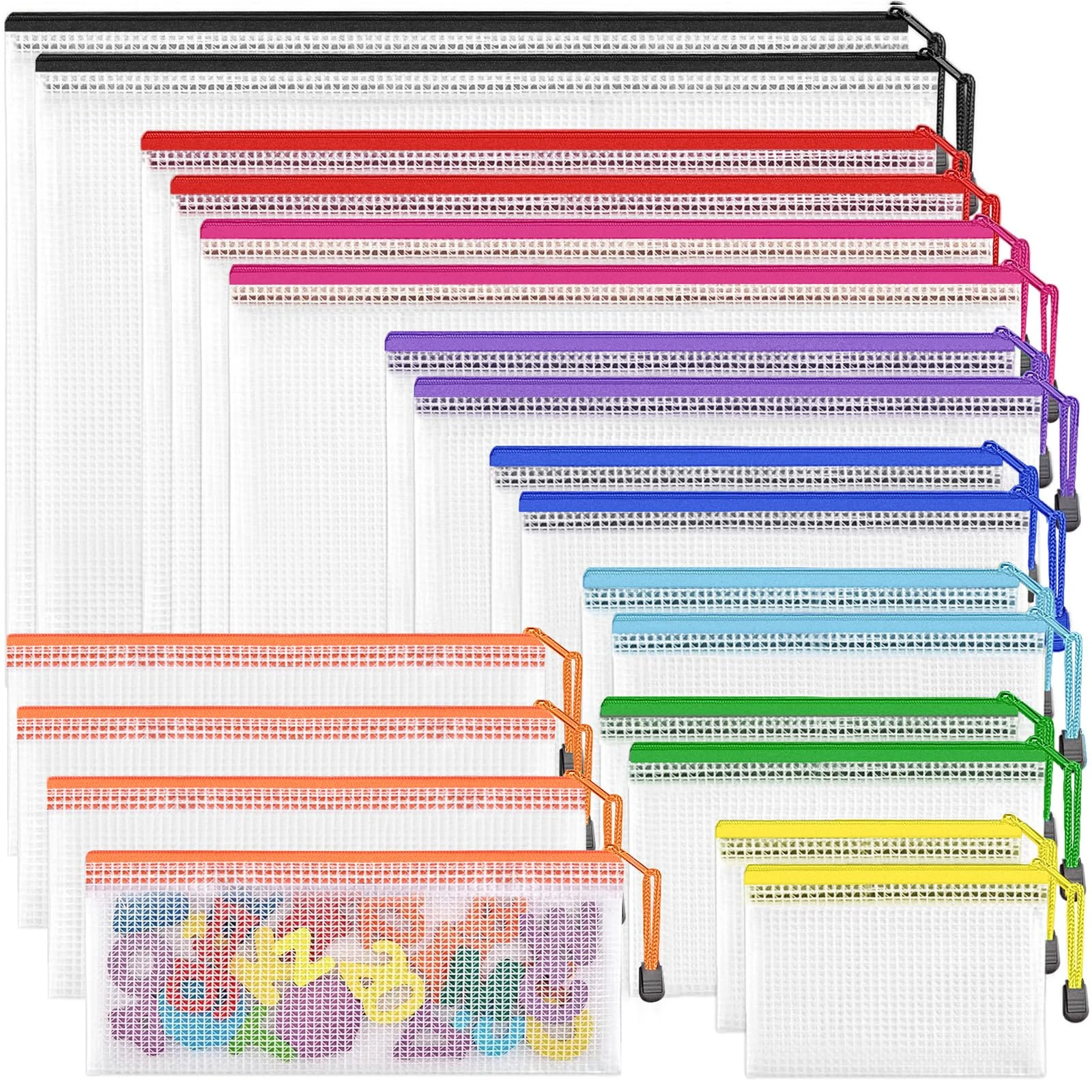 Plastic Zip Wallets Folders- 20Pcs Multi-Sizes Zip Lock Bags Plastic Folders Document Wallet Zip Pouches for School, Office, Travel, Home Storage, and Organizing Stationery.