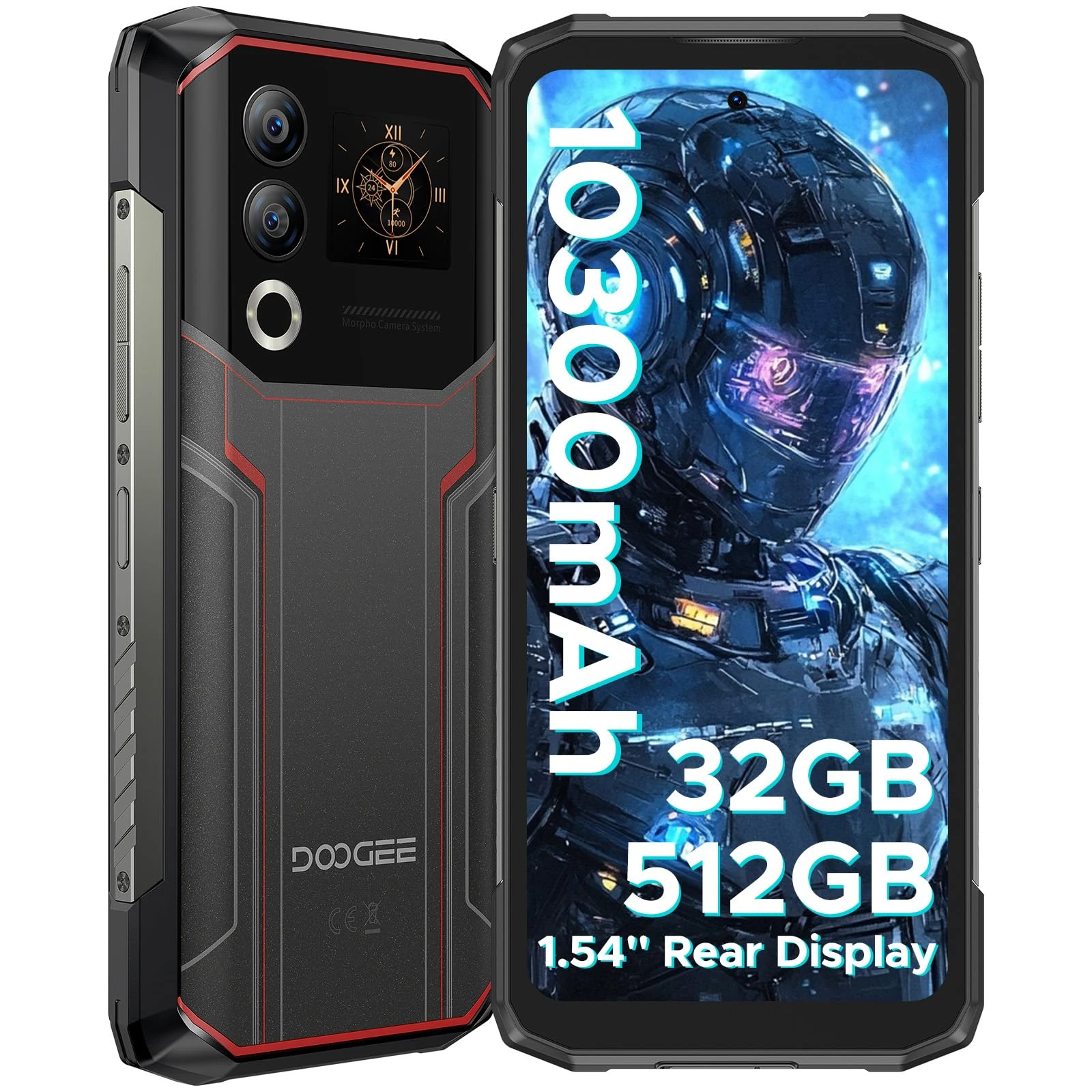 DOOGEE Blade20 Ultra Rugged Smartphone, 32GB+512GB Android Phones with 1.54" Rear Screen, 10300mAh, 50MP AI Camera, 6.6" HD+, 4G Dual SIM Free Unlocked Mobile Phones, 3 Card Slots/NFC/IP68 Waterproof