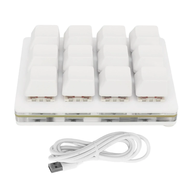 Vomeko 12 Key Mechanical Gaming Keyboard, USB Mini Macro Mechanical Gaming Keyboard,One Handed USB Mini Macro LED Keypad Hot Swappable Red Switch ABS White