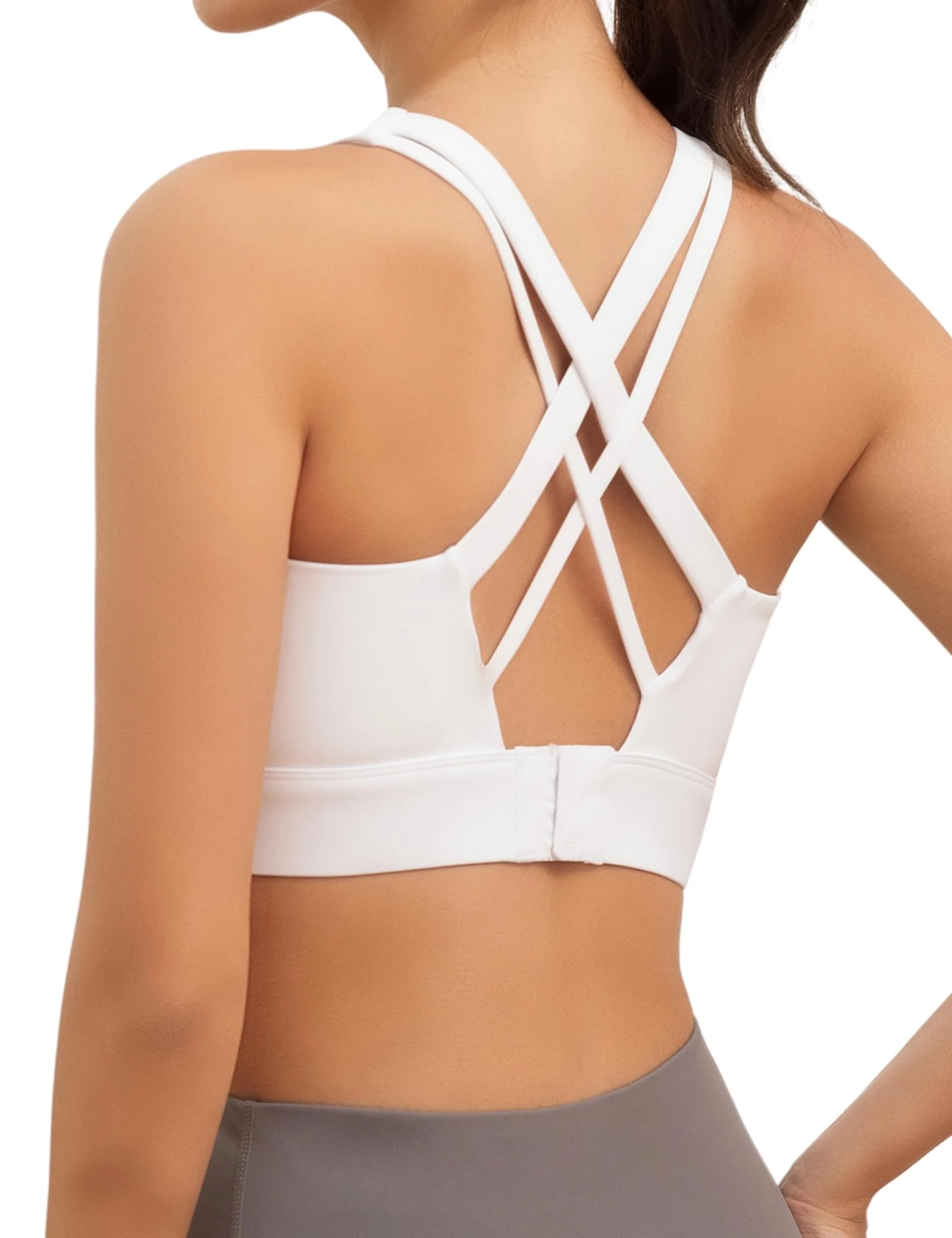 LAJERIN Sports Bras for Women, High Impact Push Up Cross Back Padded Strappy Workout Running Sports Yoga Bras for Gym Top Women Full Coverage Support White-L