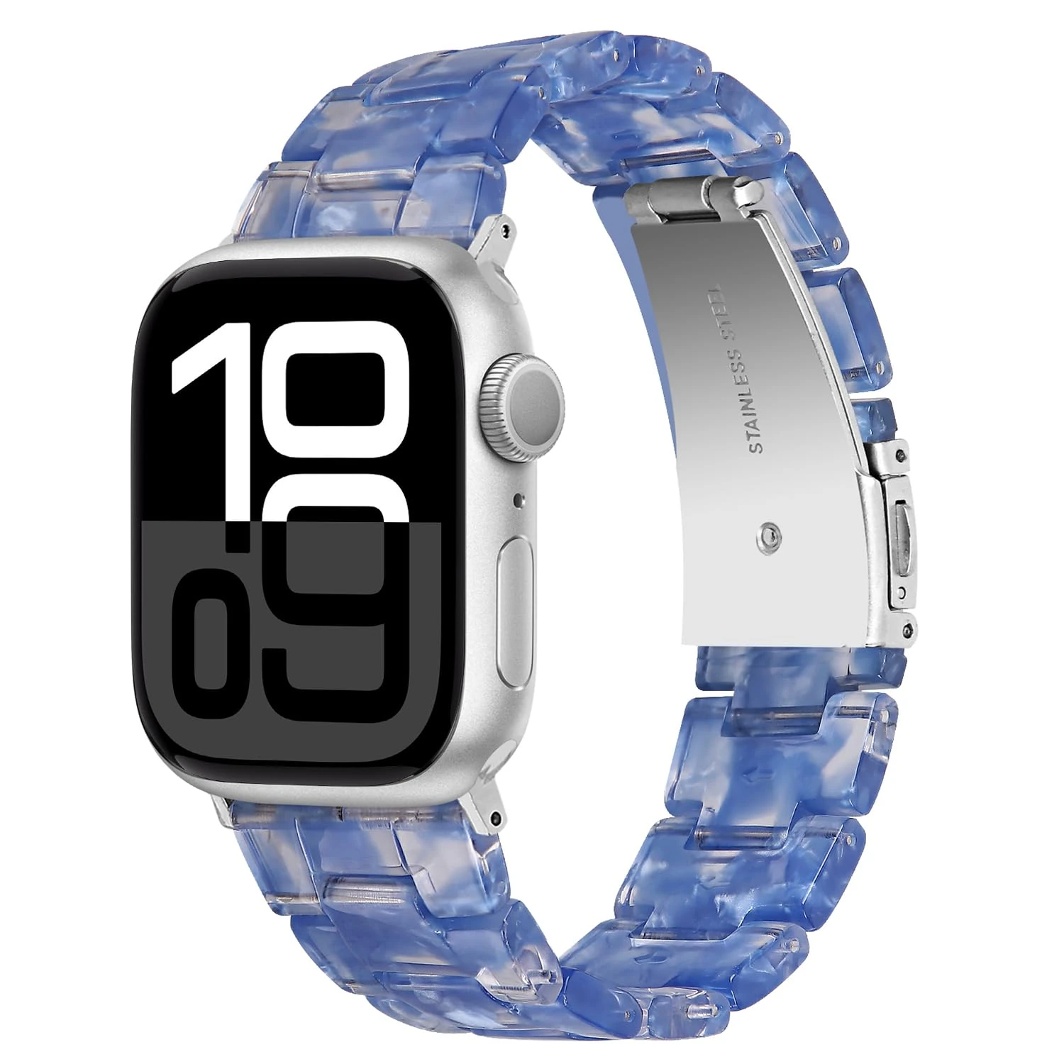 Miimall Resin Strap for Apple Watch Series 11 10 9 8 7 6 5 4 SE Ultra 3 2 1, Lightweight Band for iWatch 49mm 46mm(Series 10 11) 45mm 44mm 42mm, Adjustable Bracelet for Ladies Men-Pearlized Blue
