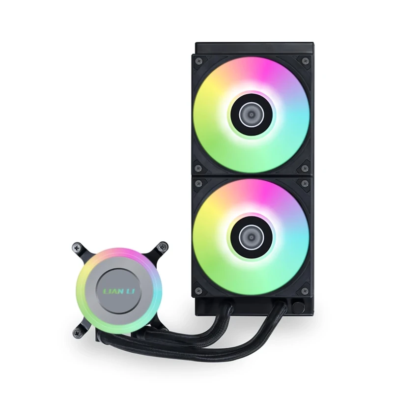 Lian Li GA II Lite 240 RGB AIO Liquid Cooler Black – with Infinity Mirror, 2x ARGB Fans, 240mm Radiator, Rotatable Logo