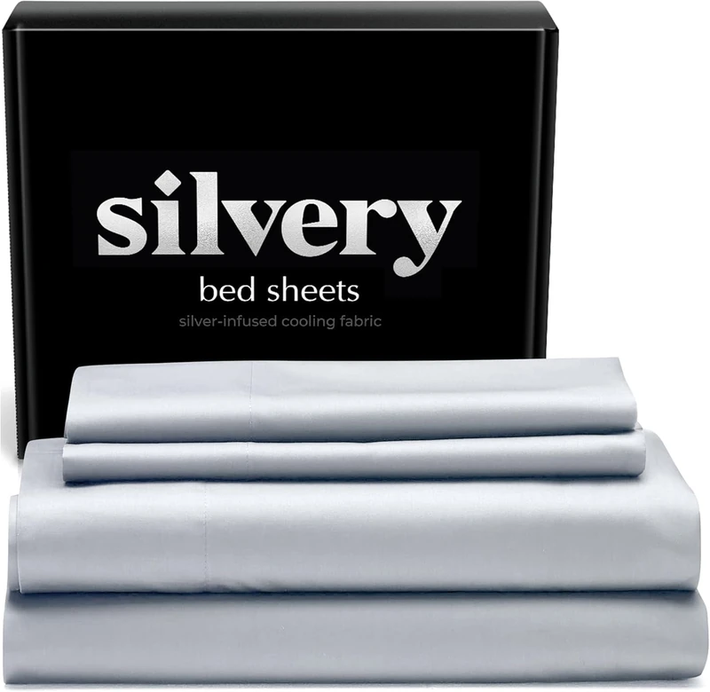 Silvery Silver Infused Bed Sheets Set - Award-Winning Self-Cooling Fabric with Self-Cleaning Silvery Technology™ for Hygienic Sleep - Luxurious Silky Soft Comfort (Gray, Split King)