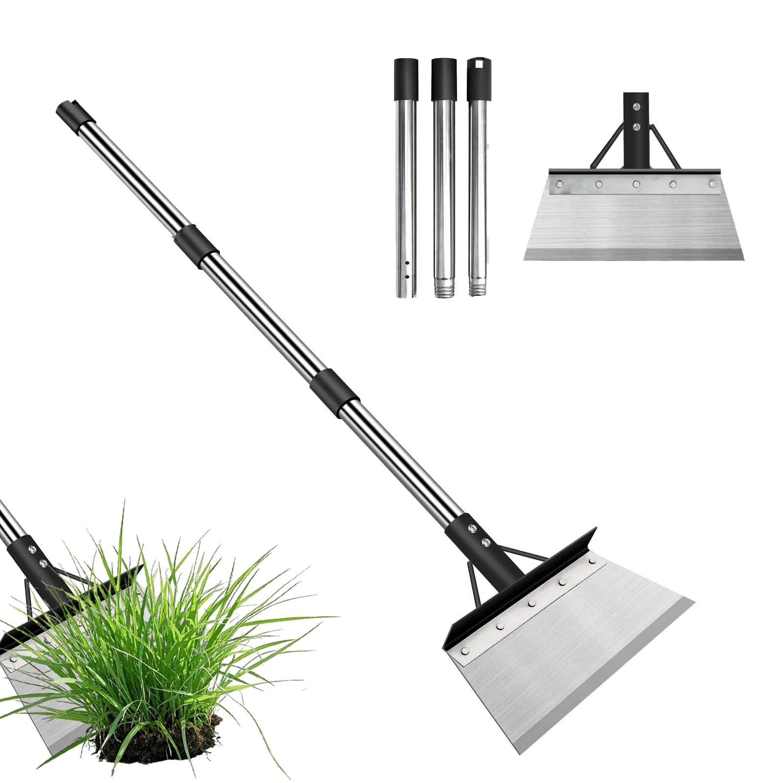 Multifunctional Garden Shovel, Outdoor Cleaning Shovel, Multi Functional Garden Tools, Moss Scraper, INCLUDED HANDLE, Stainless Steel, Patio Weed Remover Tool (27cm- with Poles)