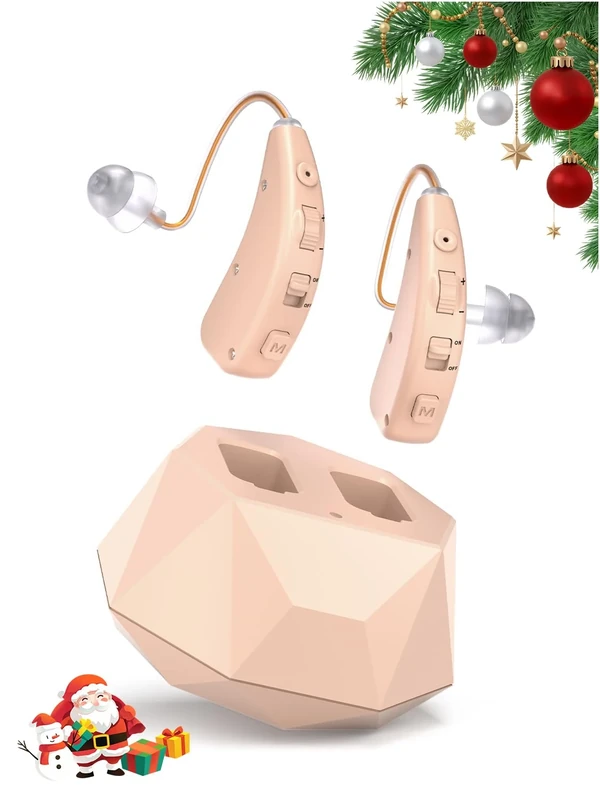 Rechargeable Sound Device for Adults & Seniors – Noise Cancelling, Lightweight & Discreet Design, 2 Modes, 20-Hour Battery, Easy Touch Control (2, Beige)