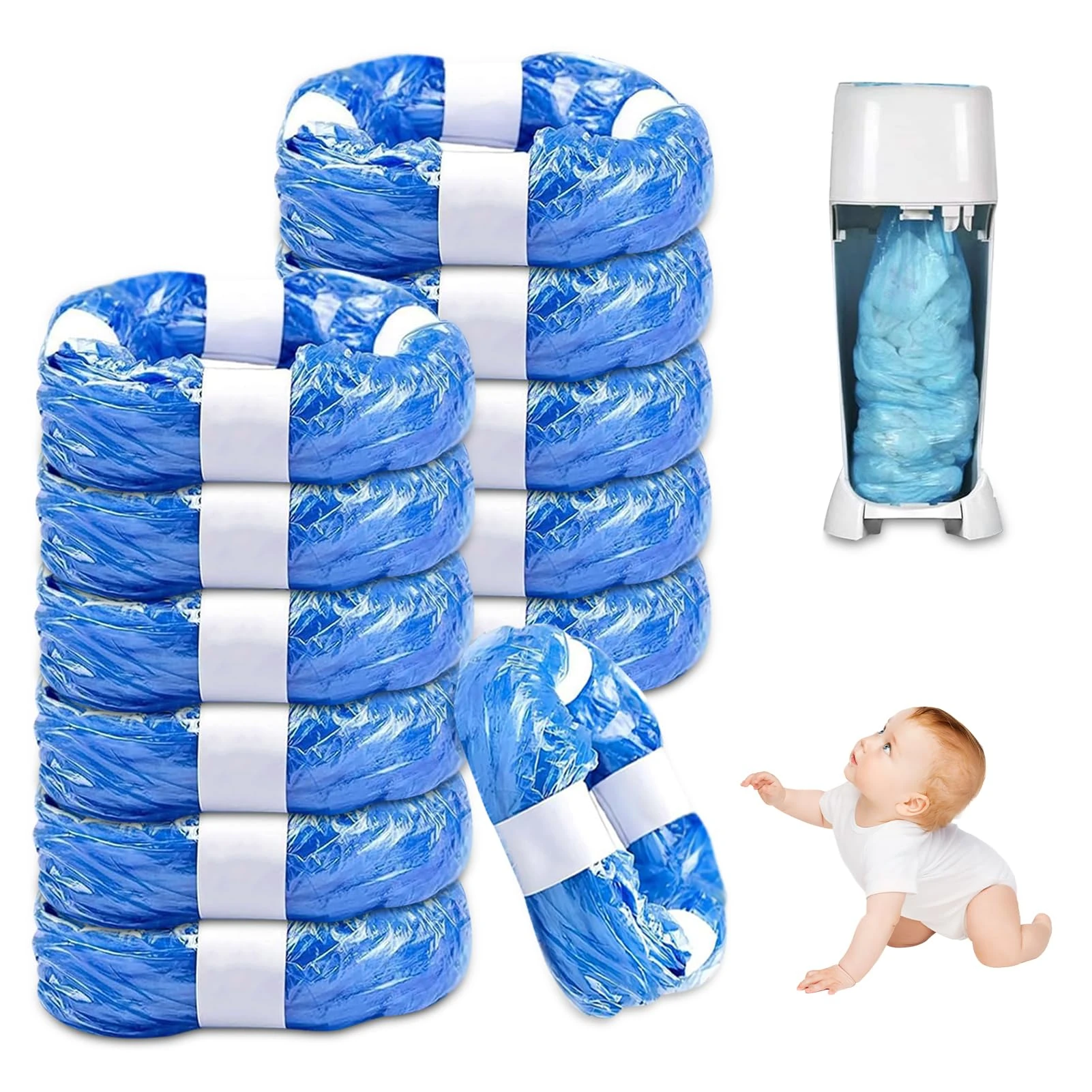 12 Pack Nappy Bin Refill, vacvad 4.5m Diaper Bin Pail Disposal Bags, Nappy Bin liners Replacement for Tommee Tippee Angelcare Nappy Bin Refills, Litter Genie, Diaper Genie, Littycat (Blue)