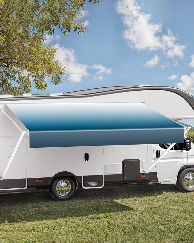 VEVOR Manual RV Awning Complete Kit, 18' Retractable Awning with Aluminum Alloy Frame, Outdoor Trailer Awning, Fit for Most RVs(Blue Fade)