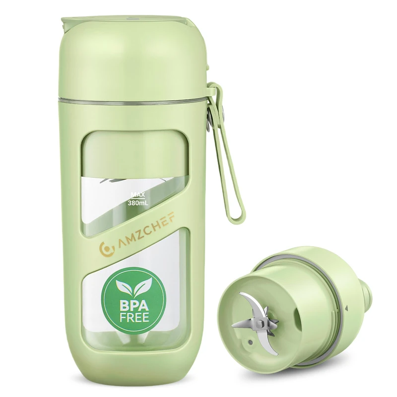 AMZCHEF Vacuum Smoothie Maker, Portable Mixer for Milkshake, Juice, Smoothie - 380 ml Vacuum Antioxidant Juice Bottle - Wireless Rechargeable Bottle for Minimixer