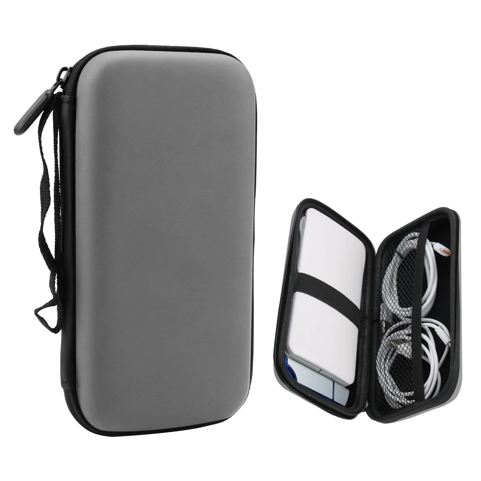 Power Bank Case Shockproof Carrying Case Travel Cable Organiser Hard Drive Case Travel Bags Organiser EVA Tech Pouch Multifunctional Cable Bag for Electronics Travelling Essentials Accessories (Grey)