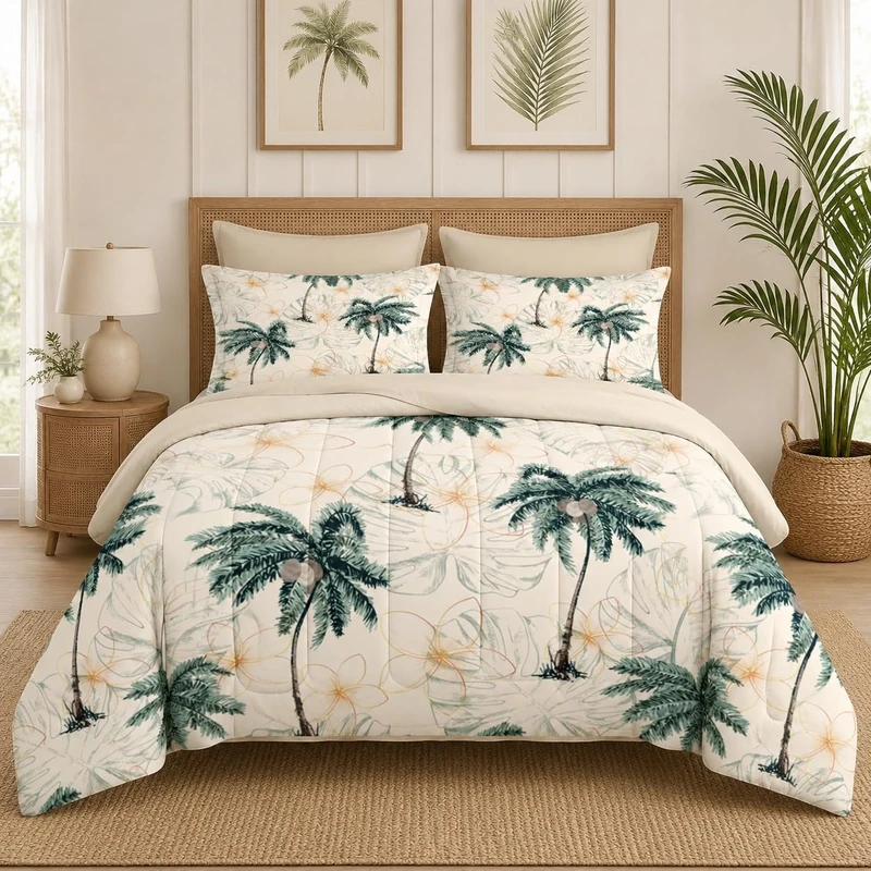 Pamnest Queen Comforter Set with Sheets, 7 Pieces Tropical Hawaiian Bedding