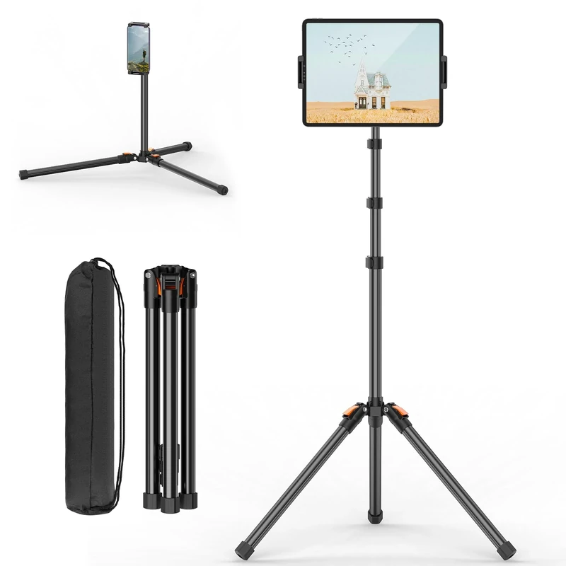 XXZU Tablet Floor Stand Tripod, 72in Tablet Stand with 360° Ball Head, Height Adjustable Phone Floor Tripod With Case, Holder For Bed/Phone/Music/Stream/Recording and All 4.7-13” Devices