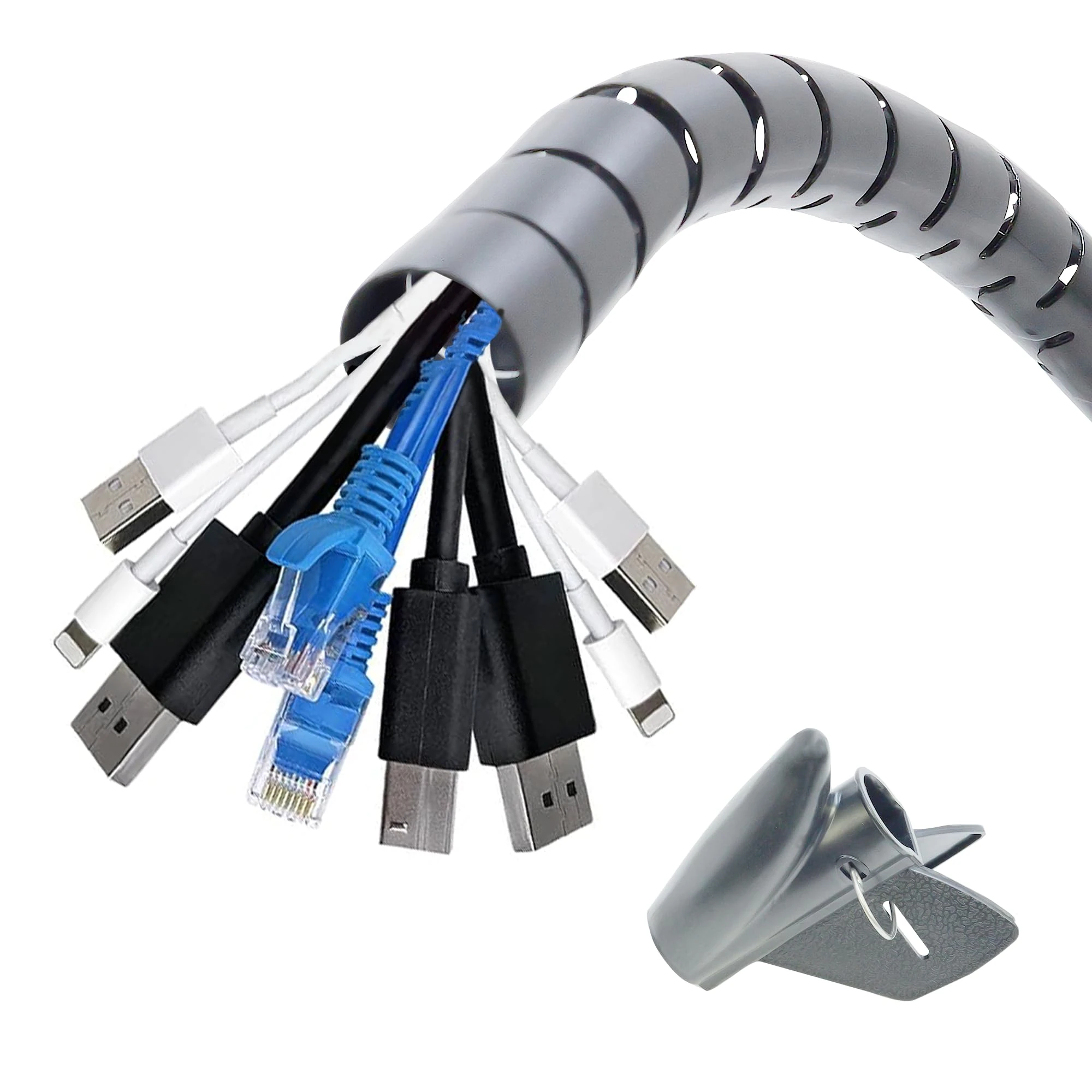 Cable Tidy Sleeves, Cable Management Wire, Flexible Spiral Cable Cover Protector Organiser for PC TV Computer Printer Cables etc for Home and Office, ∅13mm 5.6ft 67'' (Grey)