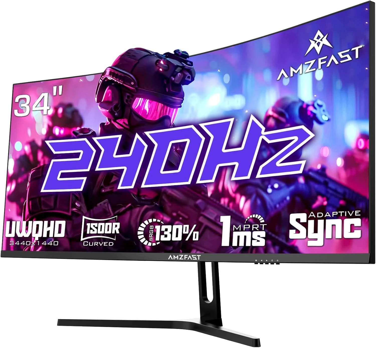 Amzfast 34-Inch Curved Ultrawide Gaming Monitor - UWQHD (3440x1440), 240Hz, 1ms MPRT, 1500R, Adaptive-Sync | Dual HDMI 2.1 & DisplayPort 1.4 | VESA | Flicker-Free | AMZG34C5Q Pro