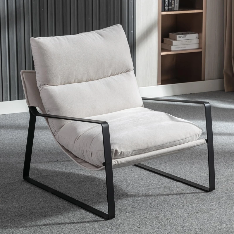 Ya-Home Modern Armchair Fabric Accent Chair for Living Room Occasional Tub Chair with Metal Frame, Reading Chair for Bedroom, Beige