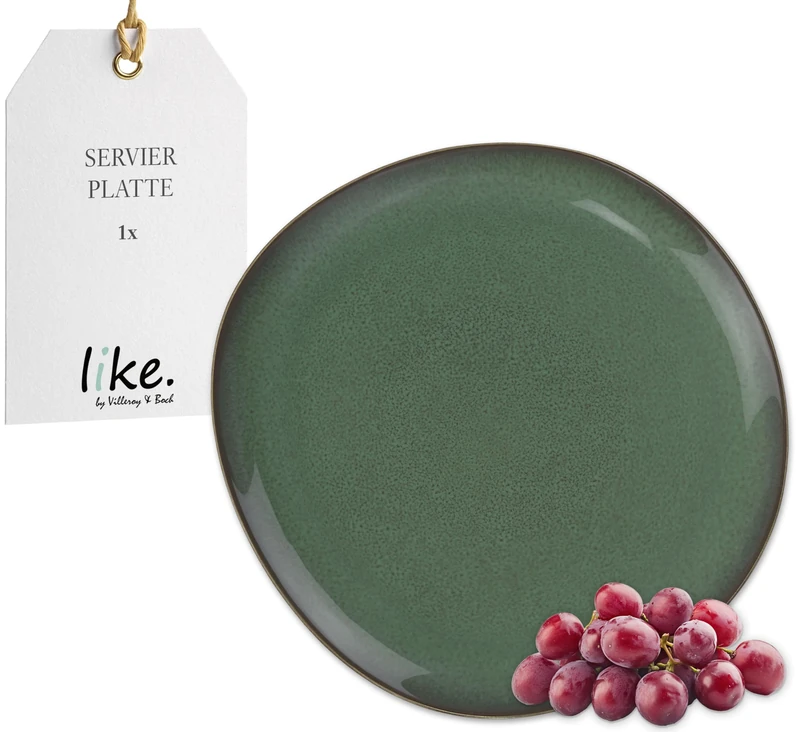 Villeroy & Boch - Lave vert Serving Platter Large Green, Dishwasher-Safe, Microwave-Safe, Large Platter for Cheese, Tapas & Pastries, Handmade Look, Tray, Reactive Glaze, Earthenware
