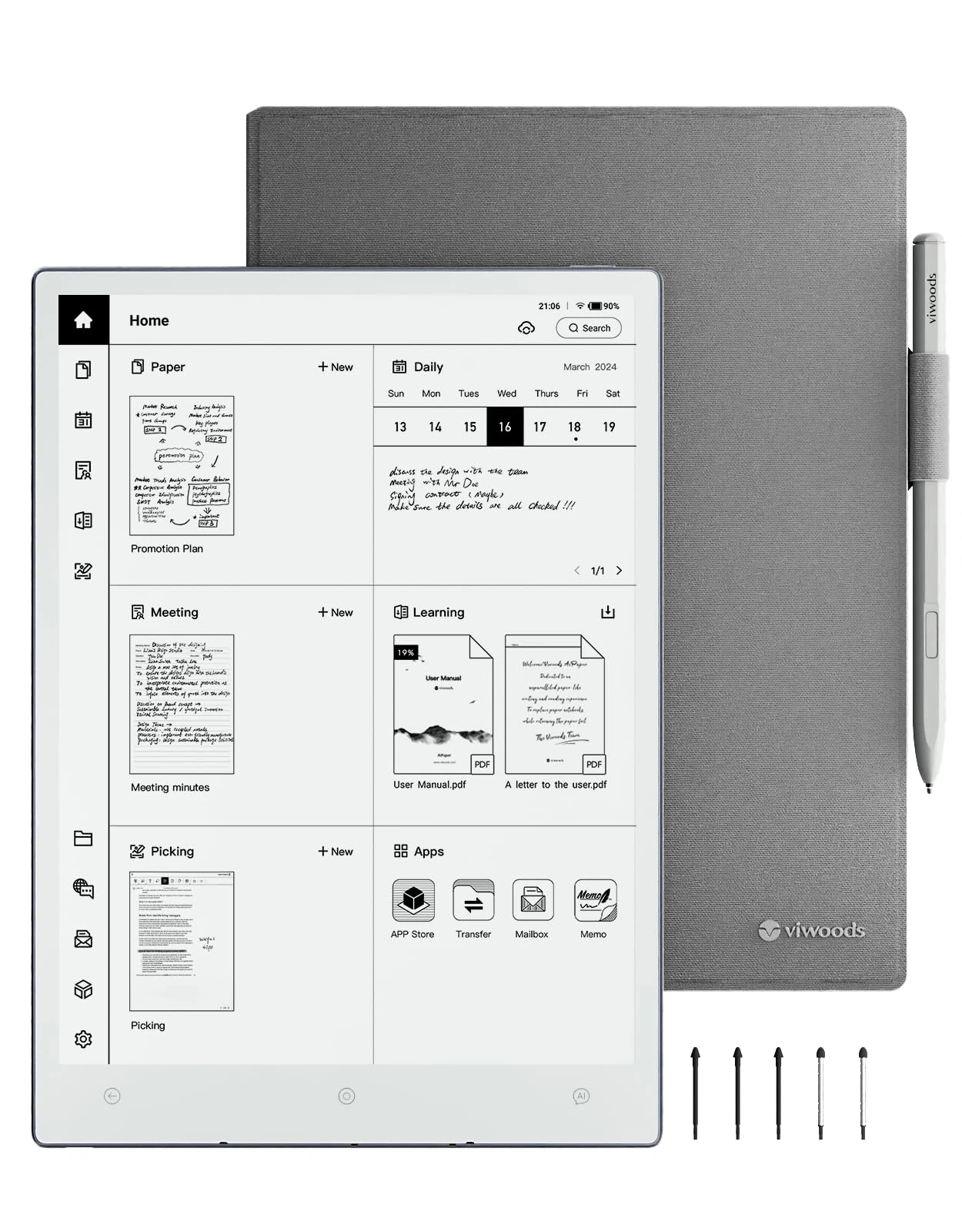 VIWOODS AiPaper Carta 1300 AI Electronic Notebook and Pen, 10.65'' 300PPI Electronic Notepad, Ultra-Thin 4.5mm, Lightweight 370g, 128GB E Ink Tablet