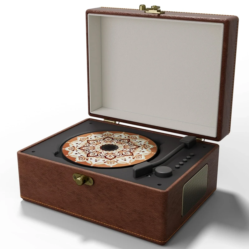 Vintage Leather CD Player - Portable CD Player with Built-in Speakers, Premium Sound Quality, Rechargeable Battery - Retro Bluetooth Music Player for Home, Office & Outdoor, RED