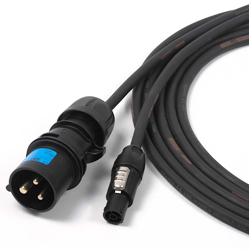 designacable.com 20m - 16amp Plug to powerCON TRUE1 Cable - Handmade in the UK using 3x1.5mm H07RN-F Tough Rubber Mains Cable & 16amp PCE Shark 240v Ceeform Plug and 16 amp powerCON True1 Socket.