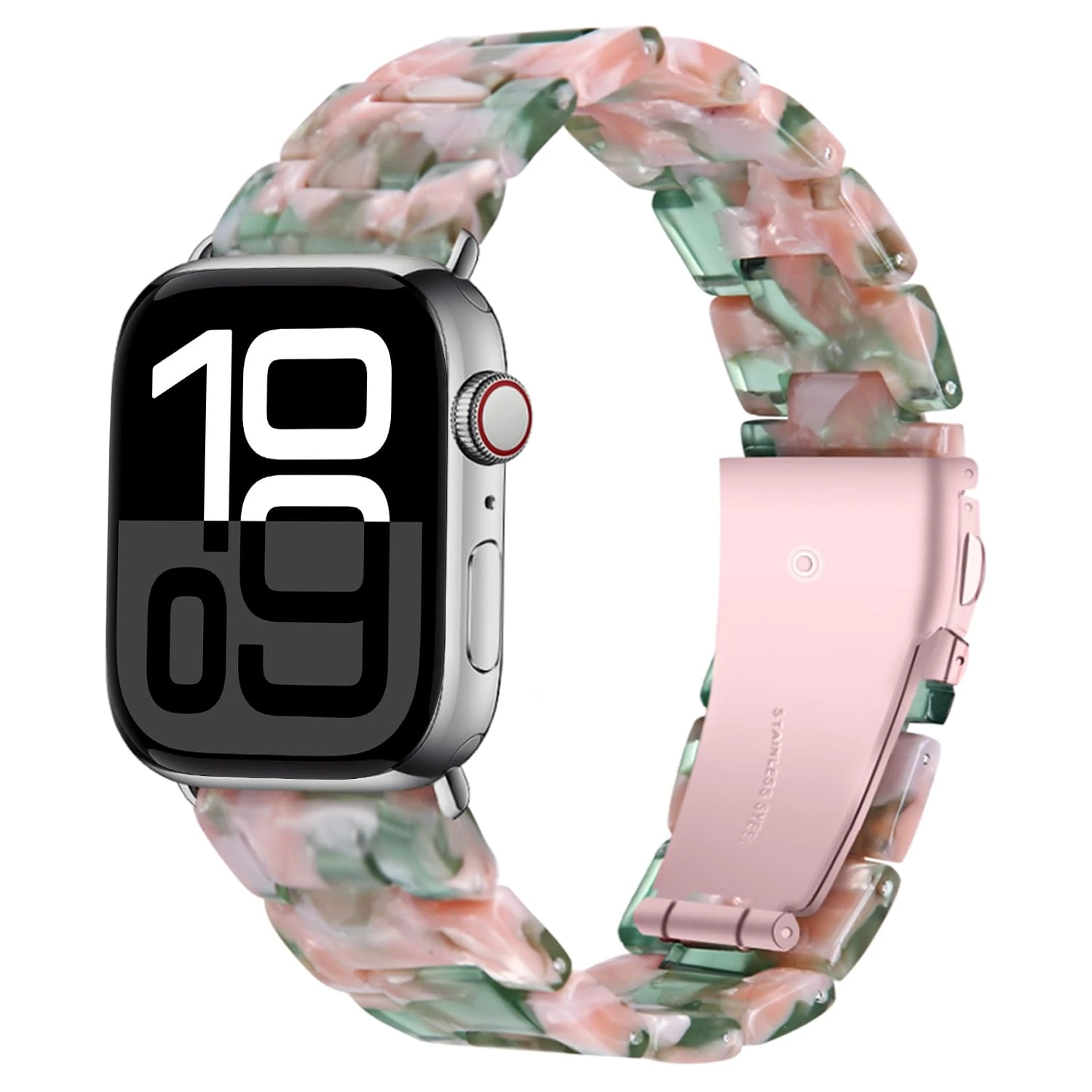 Miimall Resin Strap for Apple Watch Series 11 10 9 8 7 6 5 4 SE Ultra 3 2 1, Lightweight Band for iWatch 49mm 46mm(Series 10 11) 45mm 44mm 42mm, Rose Gold Bracelet for Ladies Women-Pure Pink Green