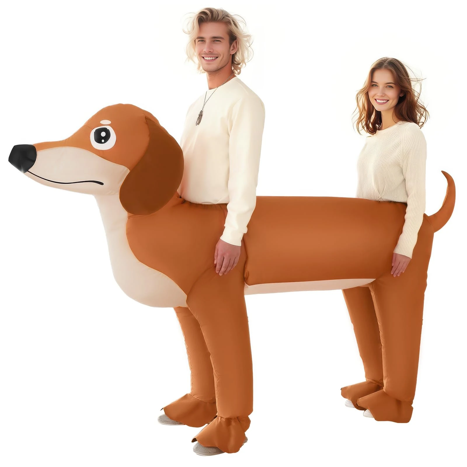 Poptrend Inflatable Costume Dachshund Double Dog Costume for Adult, Inflatable Double Dog Blow up Costumes Halloween Dachshund Costumes Men Women Funny Fancy Dress Party Costumes