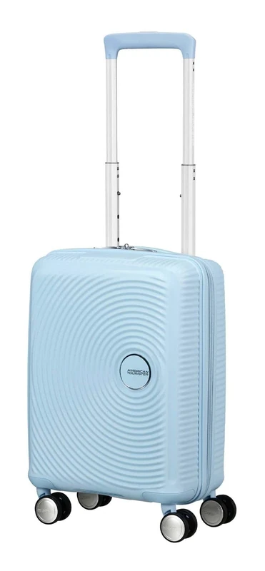American Tourister Soundbox Mini - Kids Suitcase 47 x 32 x 21 cm, 22 L - Hard Shell Hand Luggage Trolley, Suitable for Most Airlines incl. EasyJet - Lightweight with 4 Wheels, Pastel Blue