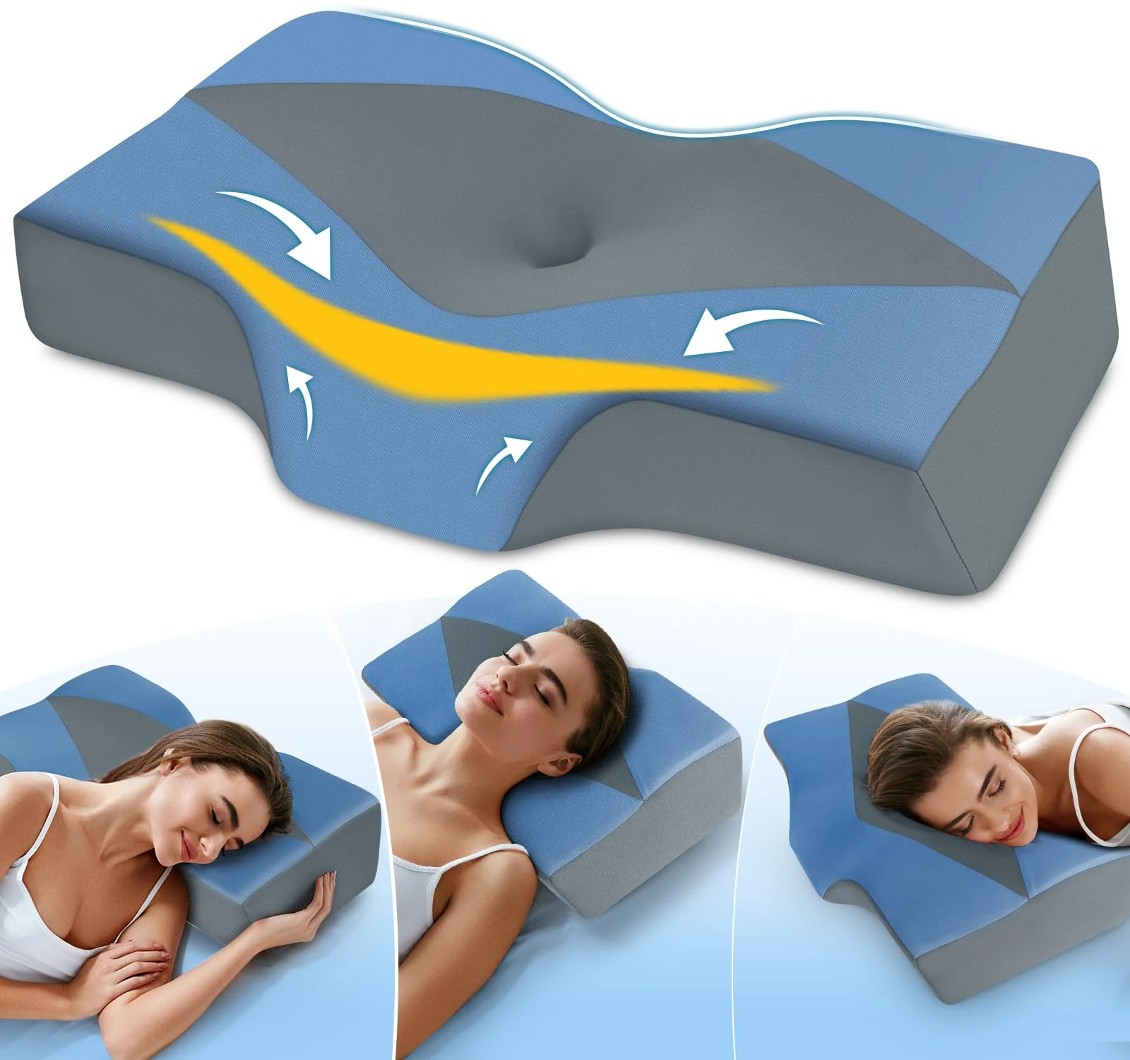 Cervical Memory Foam Pillow for Neck and Shoulder Pain - Adjustable Orthopedic Pillow with Hollow Design - Bed Pillow with Cooling Washable Cover for Side, Back & Stomach Sleepers