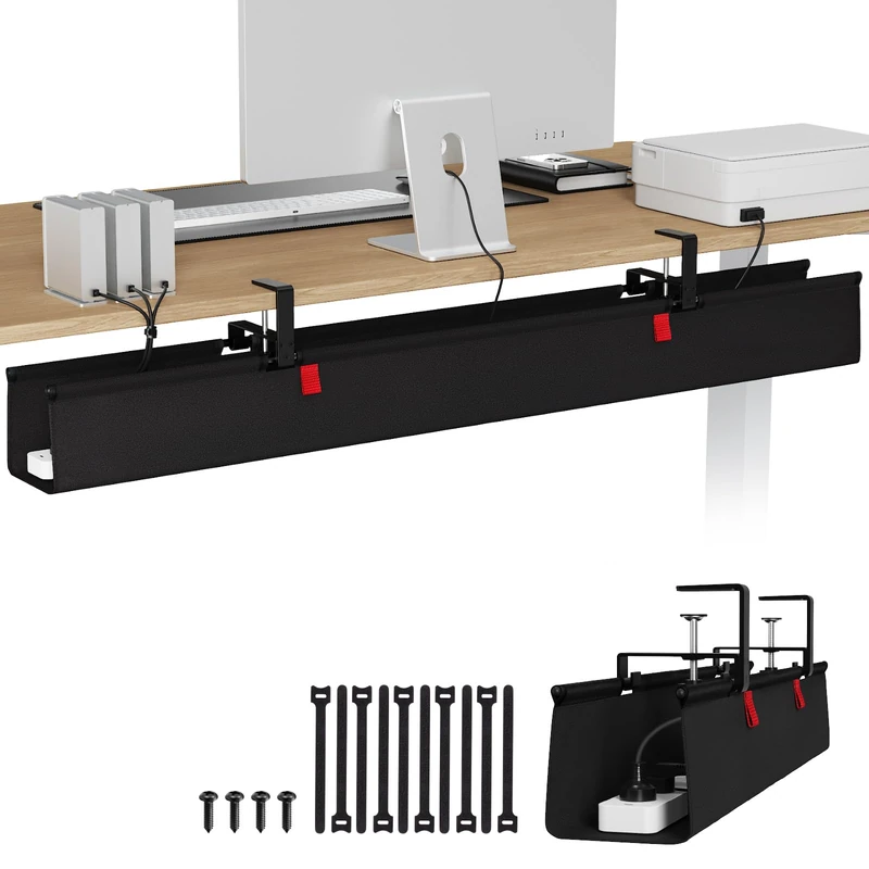KEEGH Extra Large 48" Under Desk Cable Management Tray - Under Desk Cord Organizer - Clamp/Screw Mount - Support Upto 70lbs - Desktop Wire Management - Gaming/PC Cable Tray Cord Hiders for Office/Home