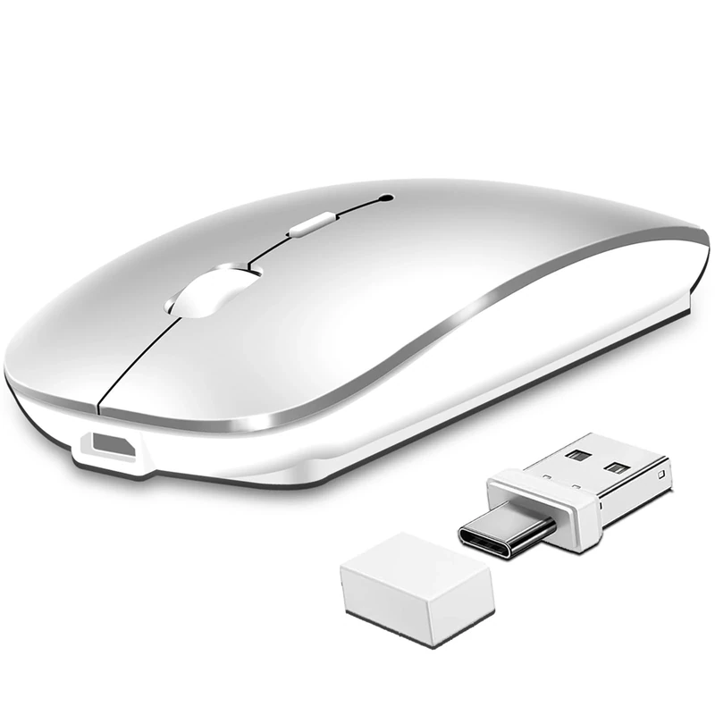 Qxvnm Wireless Mouse Bluetooth 5.2 & 3.0 + USB & USB-C 2.4 GHz Receiver- Rechargeable Mice for Macbook Pro/Air/iPad/Laptop/Chromebook/Computer/Android tablet Compatible with TypeC & usb Port Devices