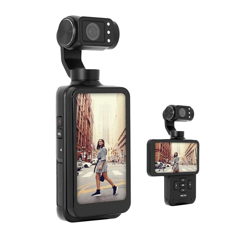 AgfaPhoto Gimbal Realimove MC3X - Caméra Stabilisateur 3 Axes 4K Ultra HD, Écran Tactile Rotatif 3,5", 20 MP, Suivi de Visage, Vision Nocturne, Grand Angle 120°, Wi-FI, Autonomie 170 Min - Noir