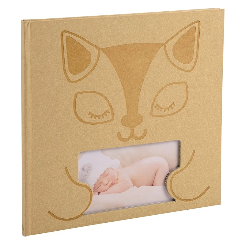 Exacompta - Ref 14562E - Cardboard of 2 Photo Albums Book 30 White Pages - Format 25 x 25 cm - Beige Cat Design Paper Cover - Bi-Material Effect - 60 Photos