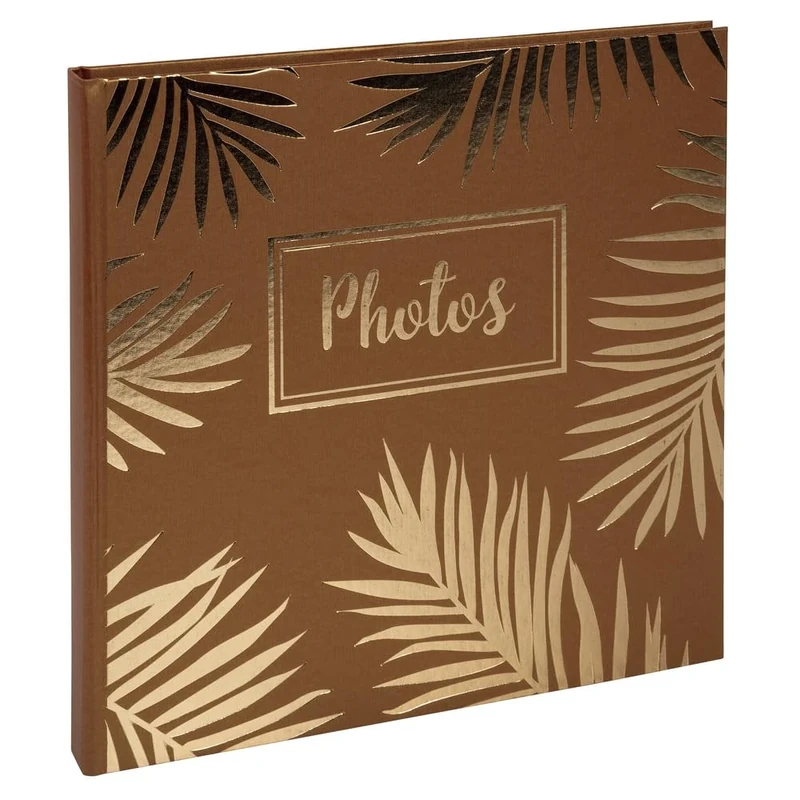 Exacompta - Ref 16309E - Box of 2 PALMA Book Photo Albums - 60 Photos - 30 Black Pages - 25 x 25 cm - Brown Coloured Paper Cover with Shiny Effects and Palm Leaves Pattern