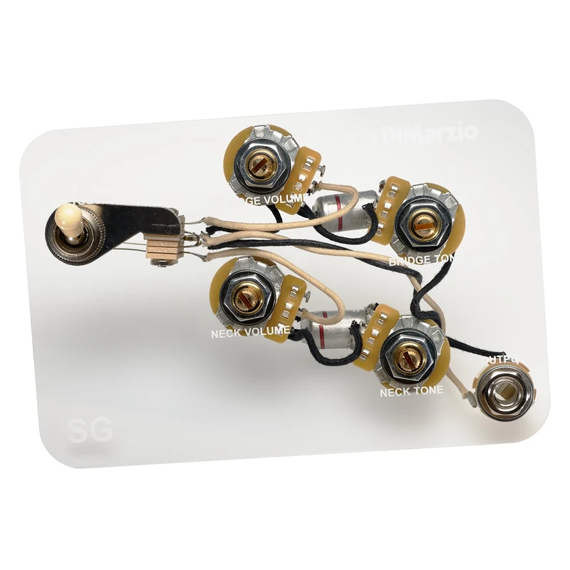 DiMarzio Wiring for SG-style electric guitar | Complete set with 4 potentiometers, 3-way switch and output socket | Soldered ready for installation (GW2104) - Image 1