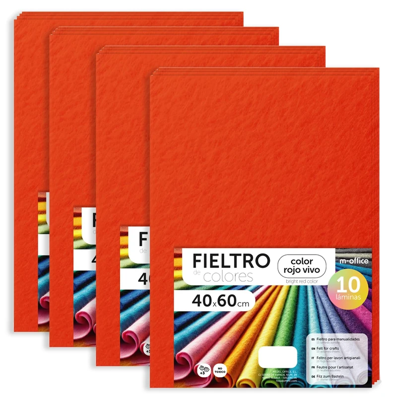 m-office Felt for Crafts, Coloured Felt, Soft and Flexible, Sewing Material, Patchwork Fabrics, Ideal for DIY Projects, Crafts or Decoration, 40 x 60 cm (Bright Red, 40 Pcs)