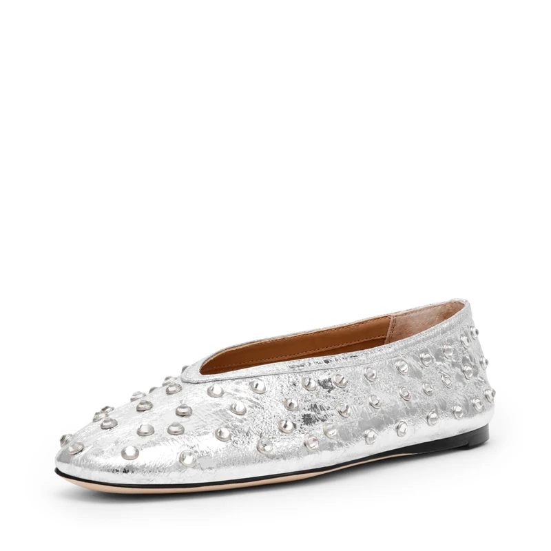 Steve Madden Women's Leni Ballet Flat, Silver Rhinestone, 4 UK