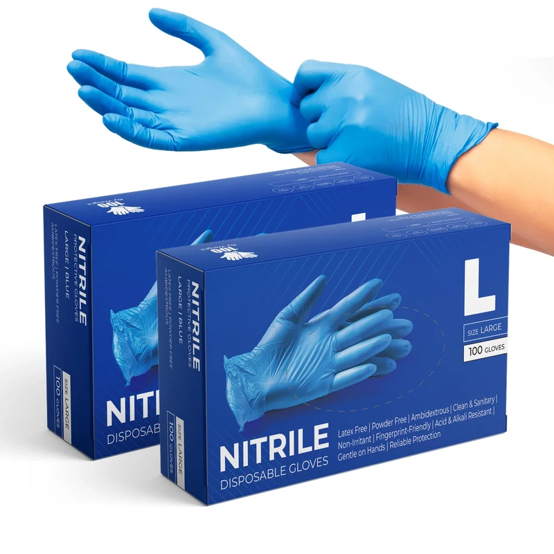 eatasty Disposable Gloves, Pack of 200, Blue Nitrile Gloves, Powder-Free, Latex-Free, Strong with Textured Grip, Multipurpose for Food Handling, Cleaning, Automotive & DIY