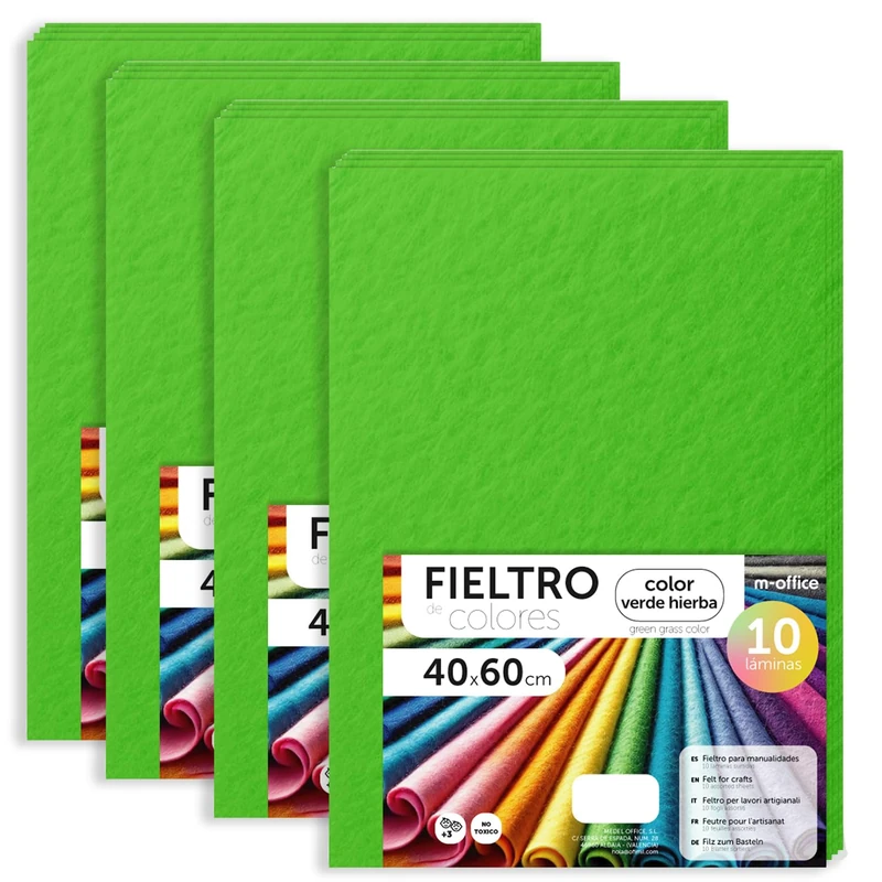 m-office Felt for Crafts, Coloured Felt, Soft and Flexible, Sewing Material, Patchwork Fabrics, Ideal for DIY Projects, Crafts or Decoration, 40 x 60 cm (Grass Green, 40 Pcs) - Image 1