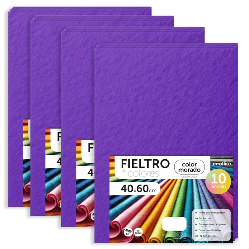 m-office Felt for Crafts, Coloured Felt, Soft and Flexible, Sewing Material, Patchwork Fabrics, Ideal for DIY Projects, Crafts or Decoration, 40 x 60 cm (Purple, 40 Pcs)