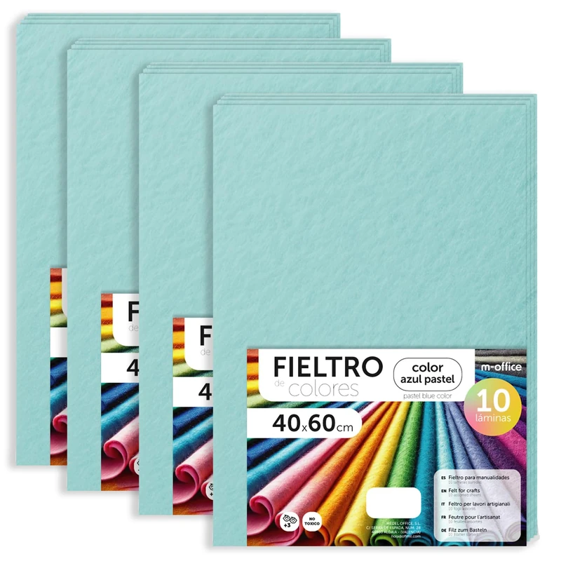 m-office Felt for Crafts, Coloured Felt, Soft and Flexible, Sewing Material, Patchwork Fabrics, Ideal for DIY Projects, Crafts or Decoration, 40 x 60 cm (Pastel Blue, 40 Pcs)