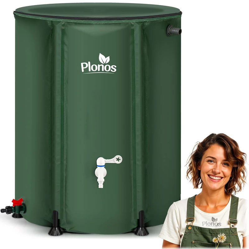 Plonos Rain Tank 500 L Water Barrel With Drain Valve 98 x 80 cm Green