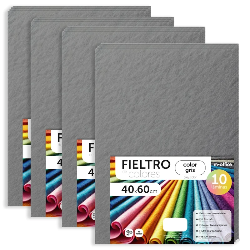 m-office Felt for Crafts, Coloured Felt, Soft and Flexible, Sewing Material, Patchwork Fabrics, Ideal for DIY Projects, Crafts or Decoration, 40 x 60 cm (Grey, 40 Pcs)