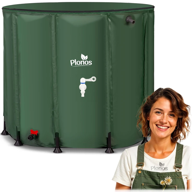 Plonos Rain Tank 650 L Water Barrel With Drain Valve 85 x 100 cm Green